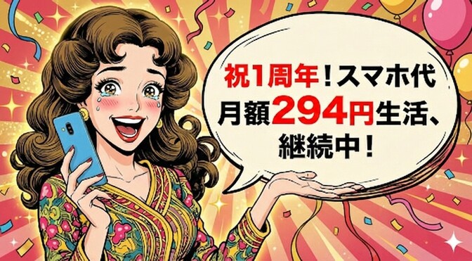 祝1周年🎉 毎月スマホ料金294円生活、継続中です🎉