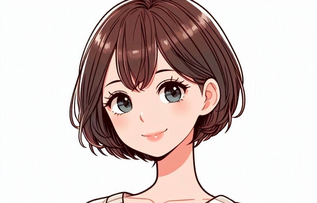 ショートカットのかわいい１人の日本人女性のイラスト.jpeg