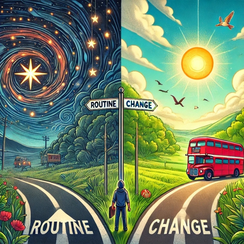 DALL·E 2024-12-21 19.20.01 - A cartoon-style illustration depicting a person standing at a fork in the road, symbolizing a choice between two contrasting paths. On one side, a dar.jpeg