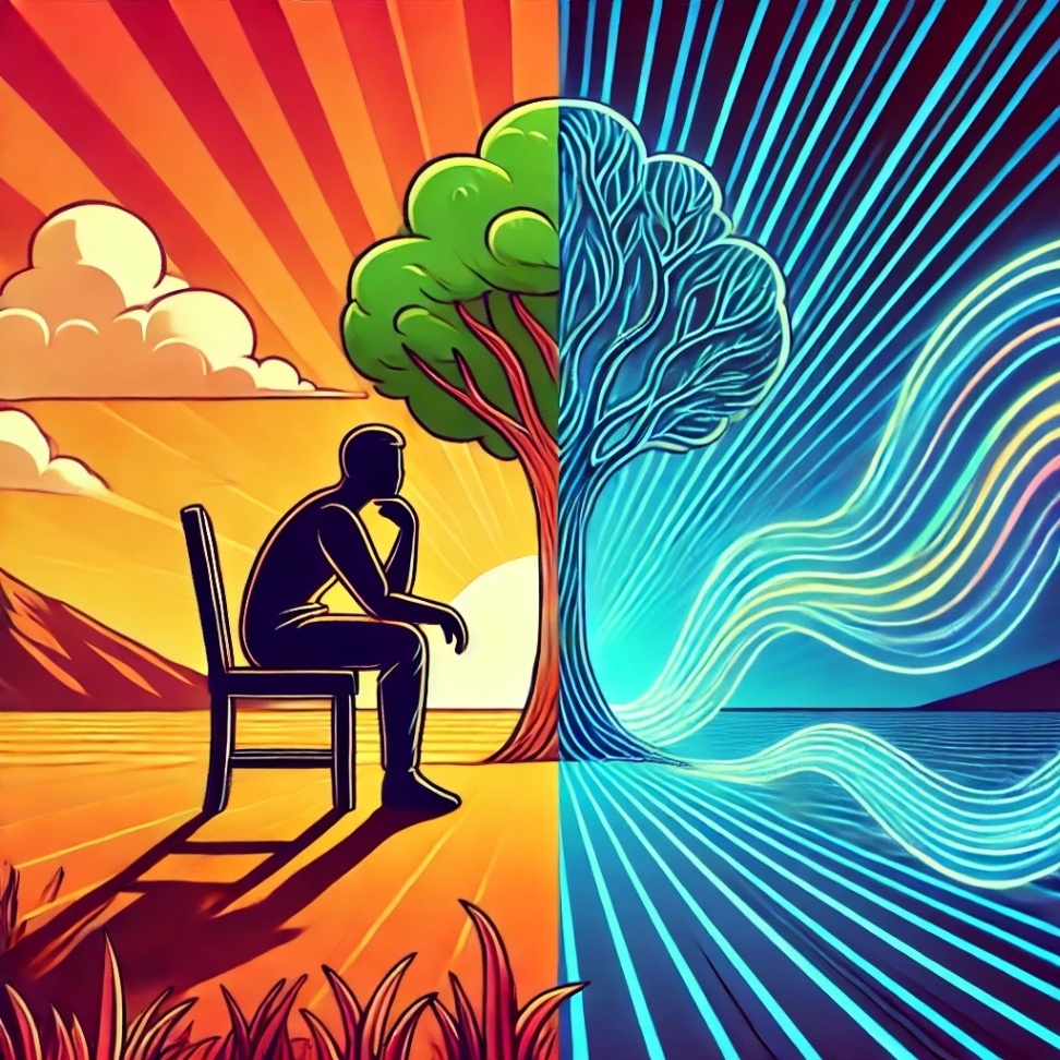 DALL·E 2024-12-21 19.20.05 - A cartoon-style illustration of a person sitting on a chair in a classic 'thinking pose,' symbolizing introspection and self-reflection. The person is.jpeg