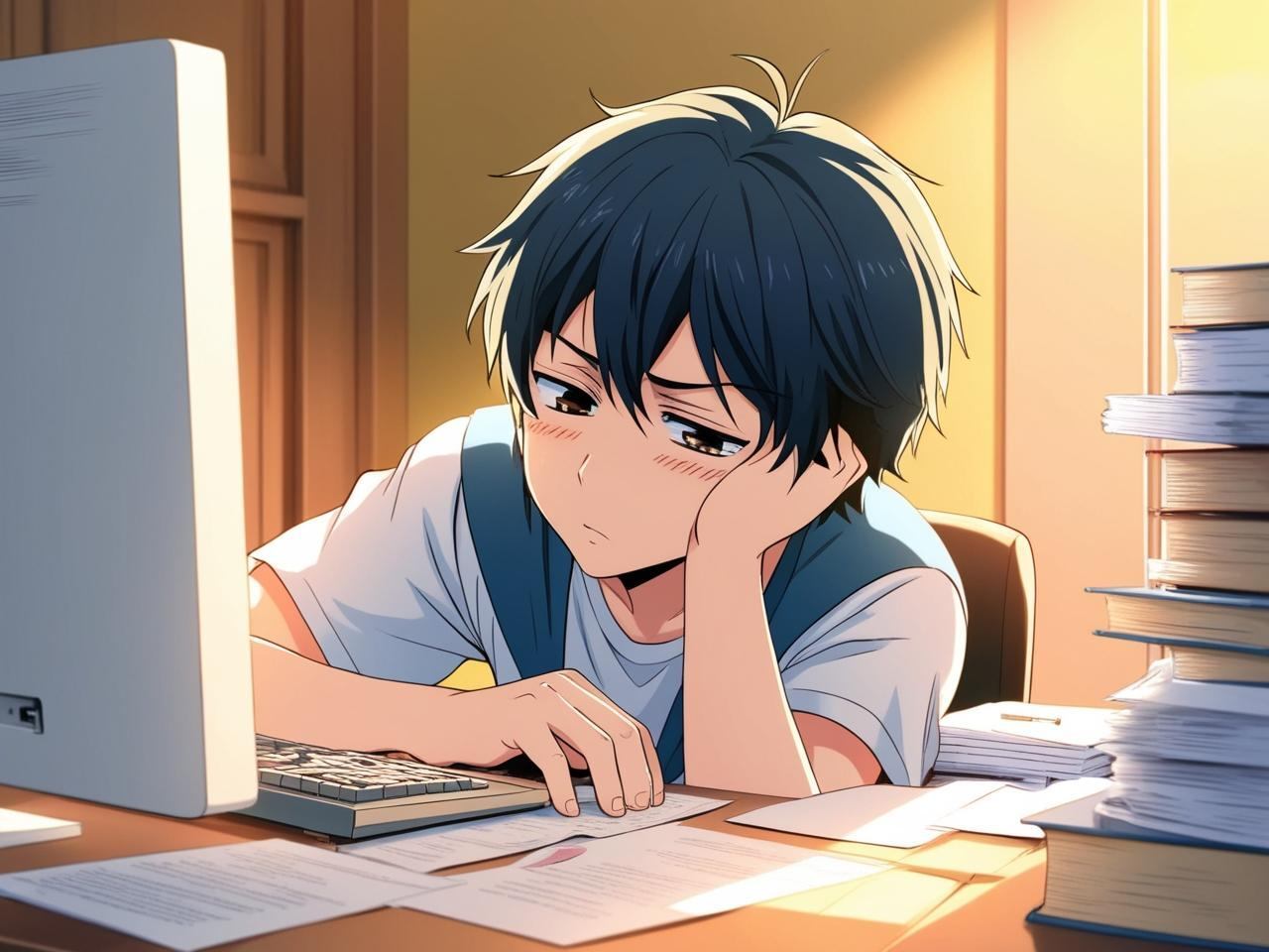 毎日頑張って記事を更新しているけれど疲れた顔　アニメ画風.jpg