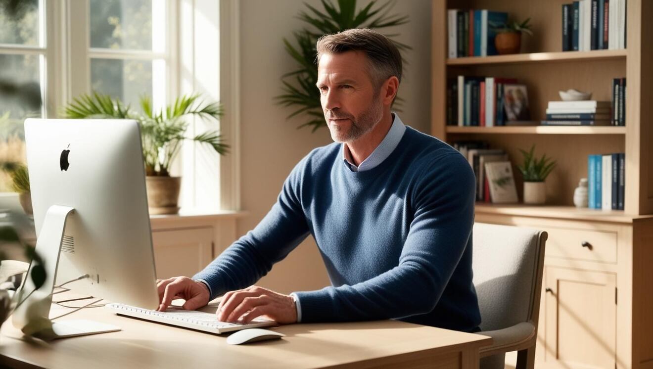 ４０代くらいの男性が自宅のパソコンでライティング.jpg