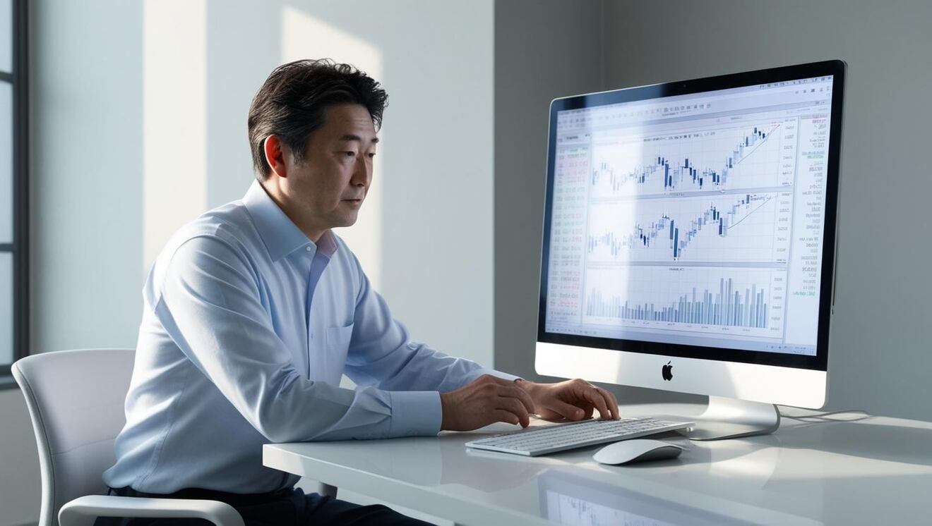 株式のチャートをパソコンで調べる４０代の日本人男性.jpg