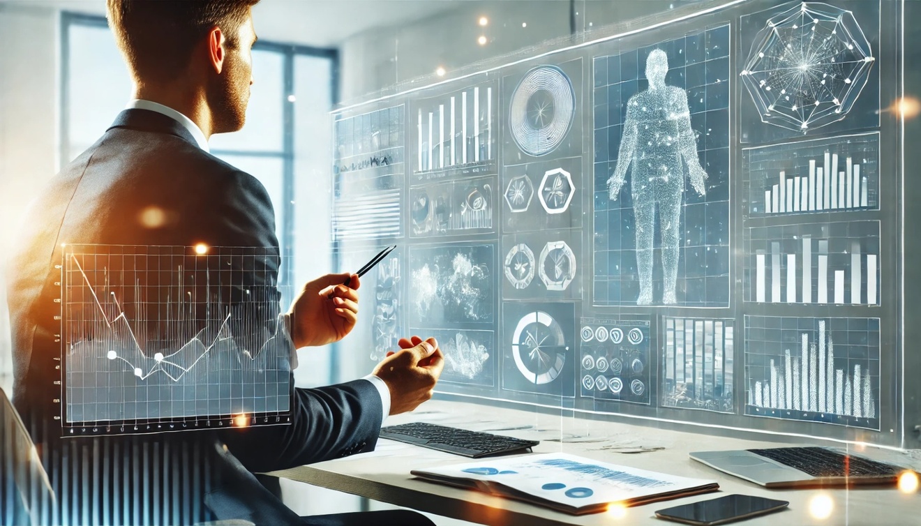 DALL·E 2025-02-03 04.29.38 - A professional business setting where a person is analyzing data and making strategic decisions. The atmosphere is modern and focused, with charts and.jpg