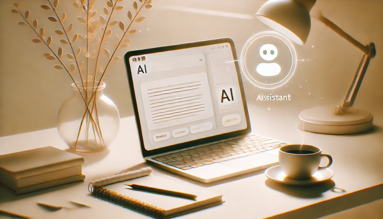 DALL·E 2025-03-03 14.32.23 - A minimalist and clean digital illustration representing the concept of beginner freelance web writers using AI. The image features a serene workspace.jpeg