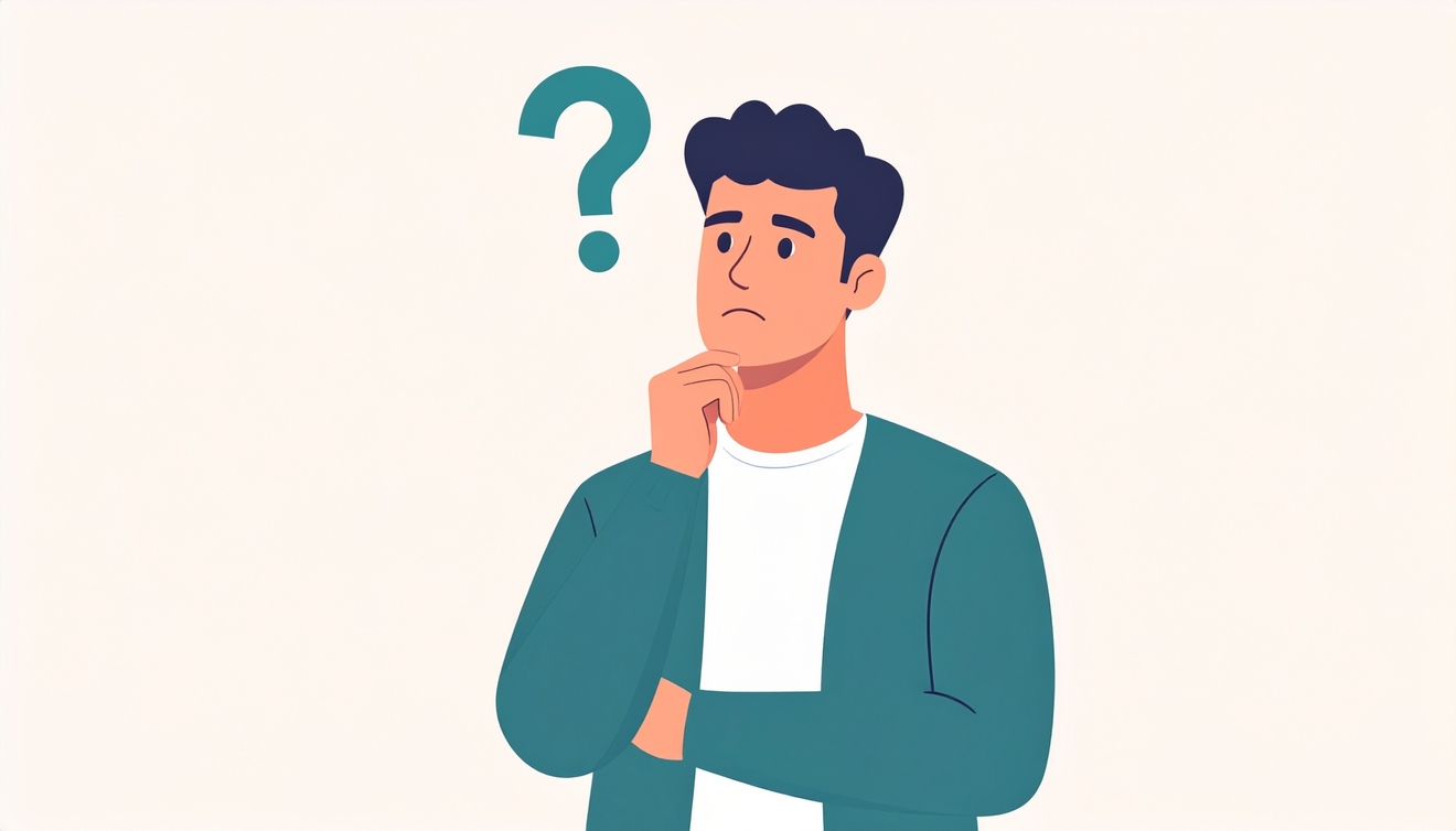 Firefly_A puzzled man with a thinking pose, question mark above his head, flat illustration s 89555.jpg