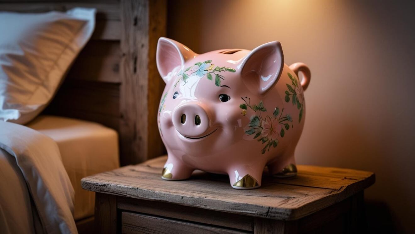 豚の貯金箱、かわいい、大人の部屋の中、.jpg