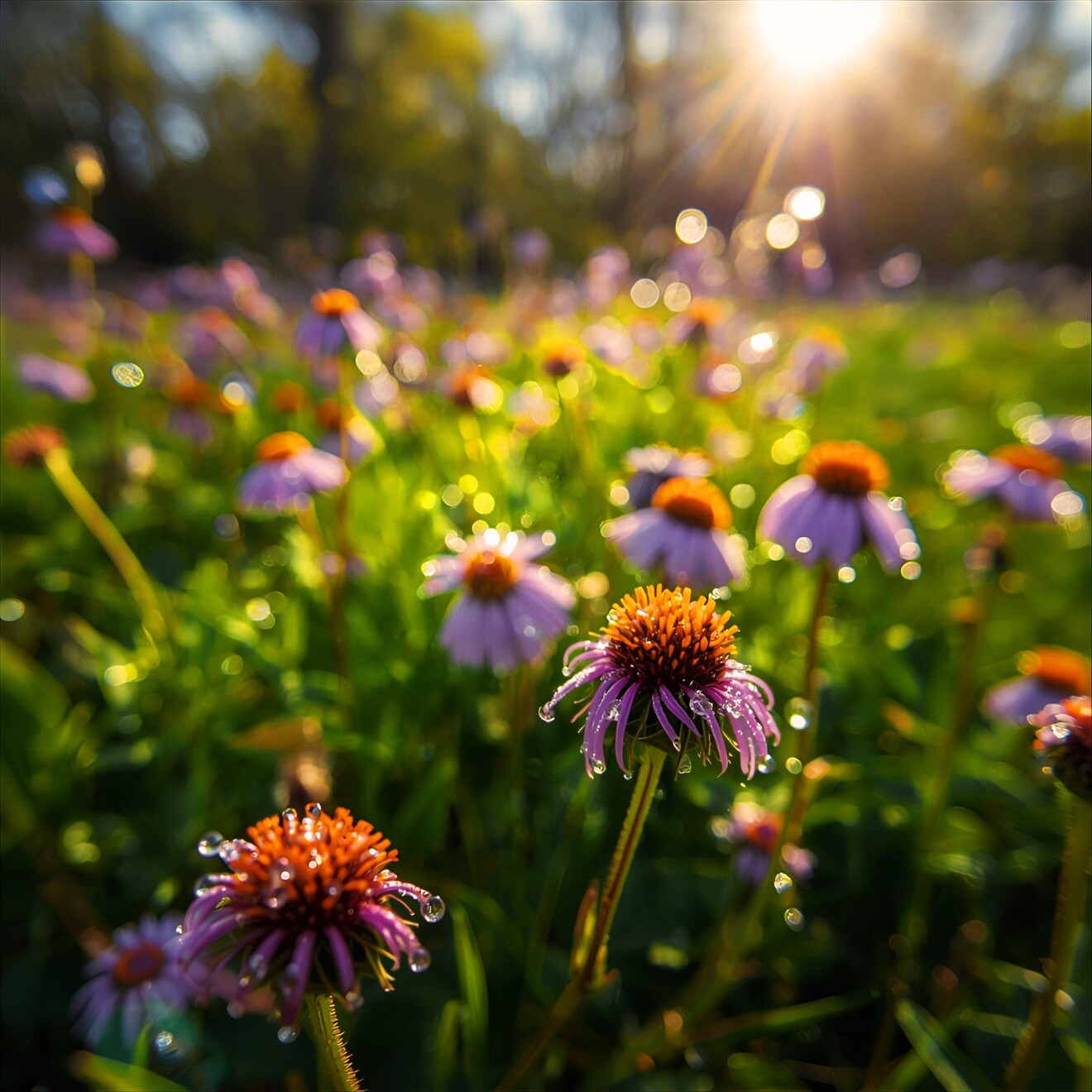 春の晴れた日に、緑豊かな森の中で野の花に滴る露を大口径レンズでマクロ撮影したような鮮やかな画像 - 編集済み.jpg