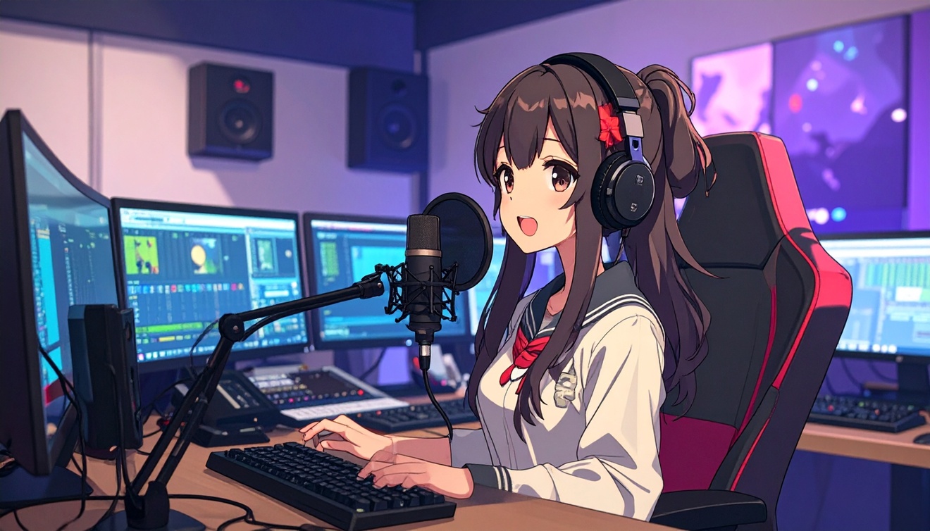 Firefly_20代日本人女性声優が、アフレコ現場で、声を吹き込んでいる様子 710758.jpg