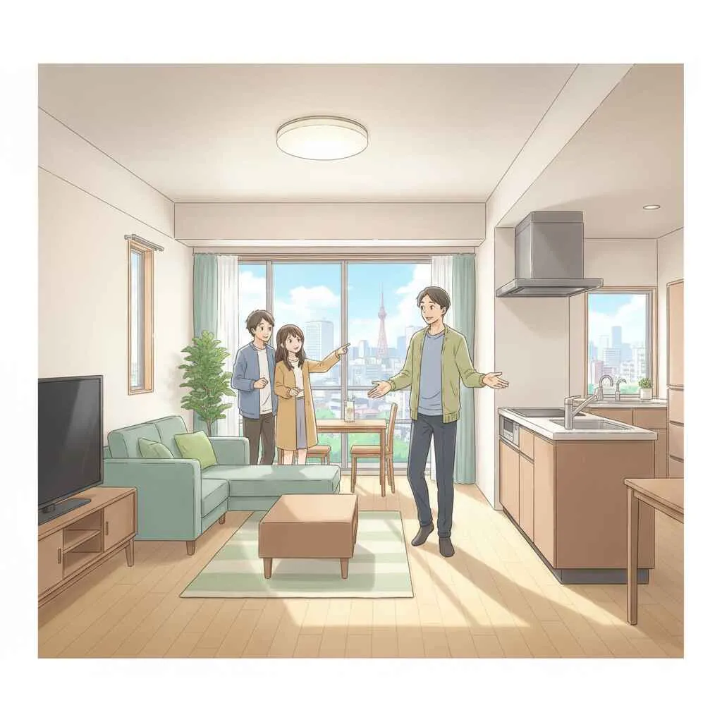 新しい住宅に住み替える家族のイラスト