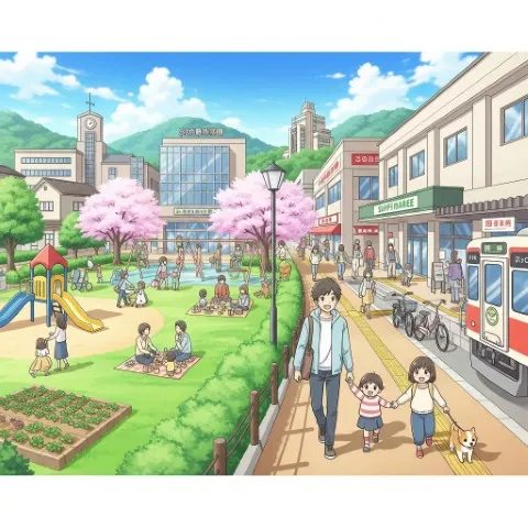 閑静な住宅街と公園の風景