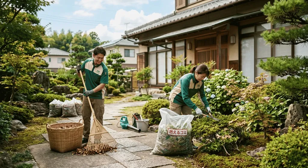 庭の手入れをする様子
