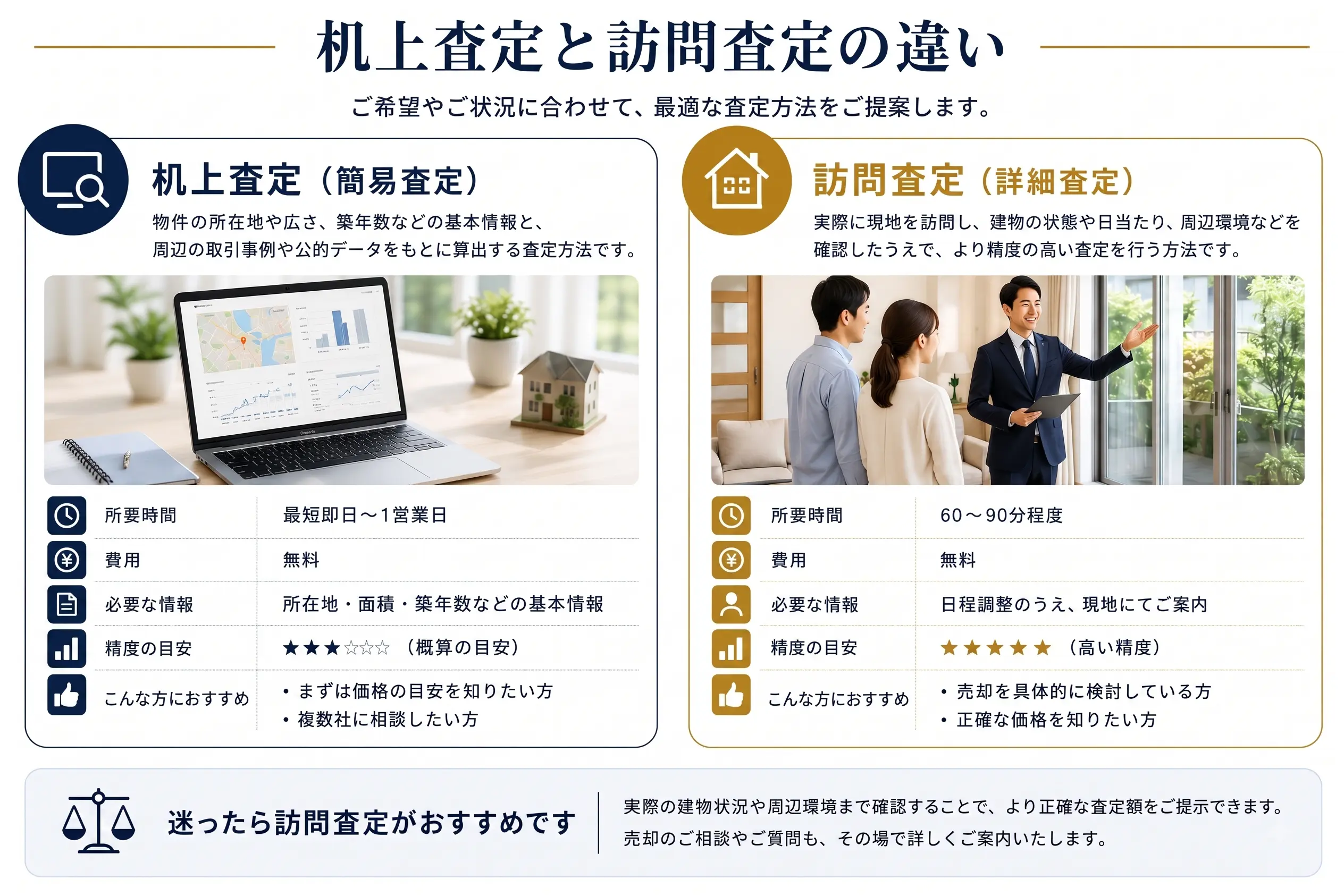 机上査定と訪問査定の違い