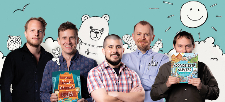 Group photo of the librio founders: Tim, Ed, Mark, Nick and Oliver