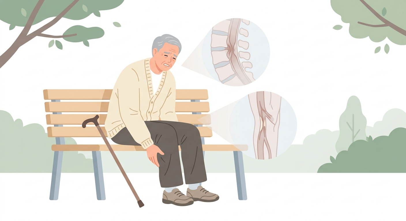 걷기만 해도 다리가 아픈 '간헐적 파행', 척추관협착증만의 특징일까요? (흔한 오해 바로잡기) 일러스트