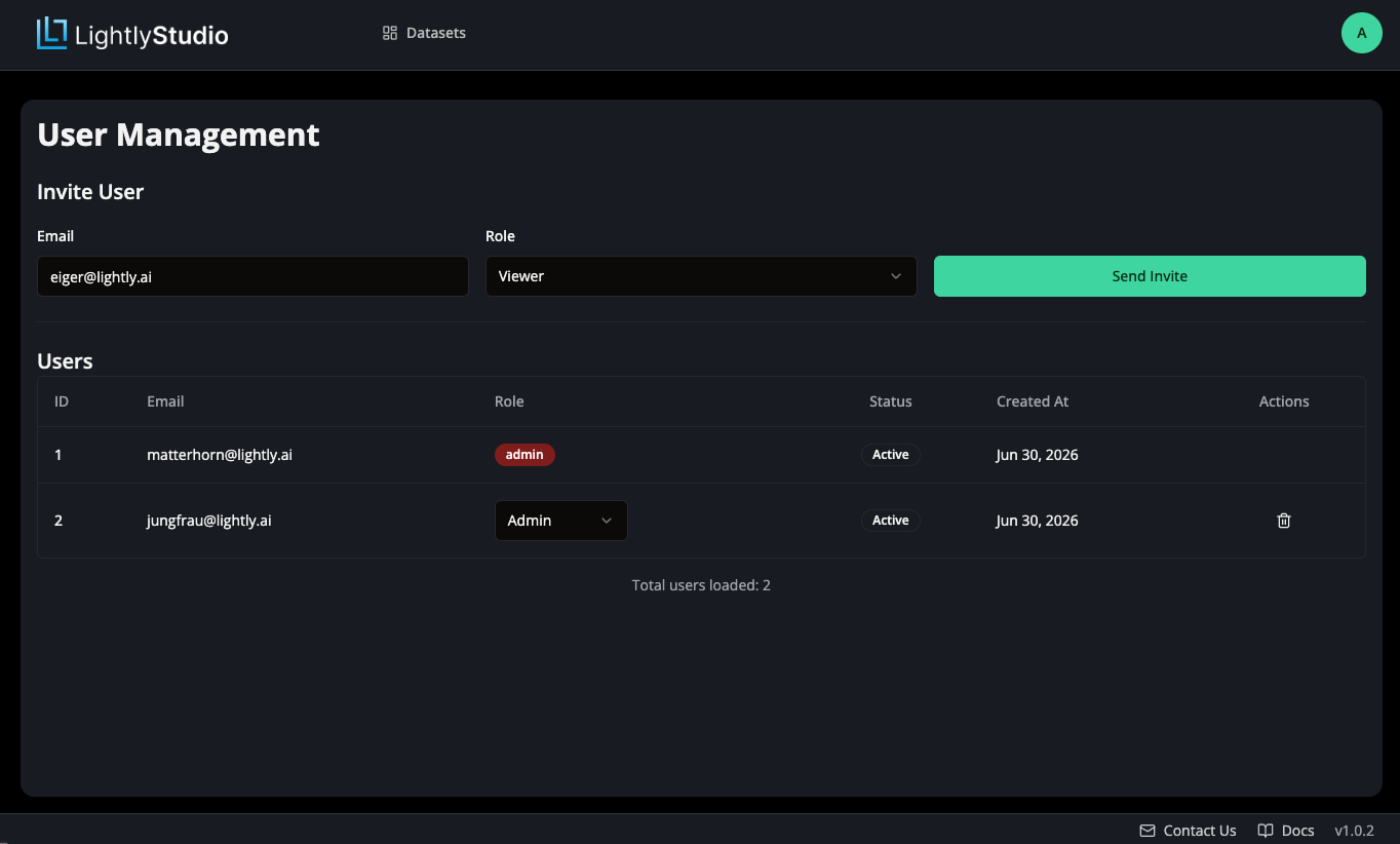 User Management page with the Invite User form and user list