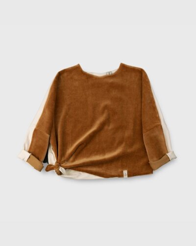 AYA knotted velvet sweater harvest-biscuit