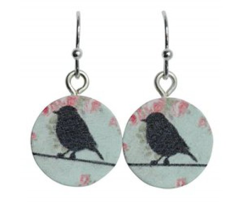 oorbEllen hout hangertjes vogel roosjes