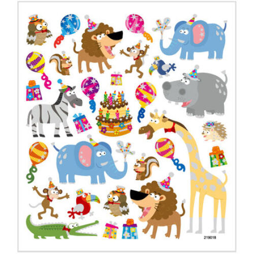 Stickers, vel 15x16,5 cm, circa 28 stuk, , dieren verjaardag, 1vel