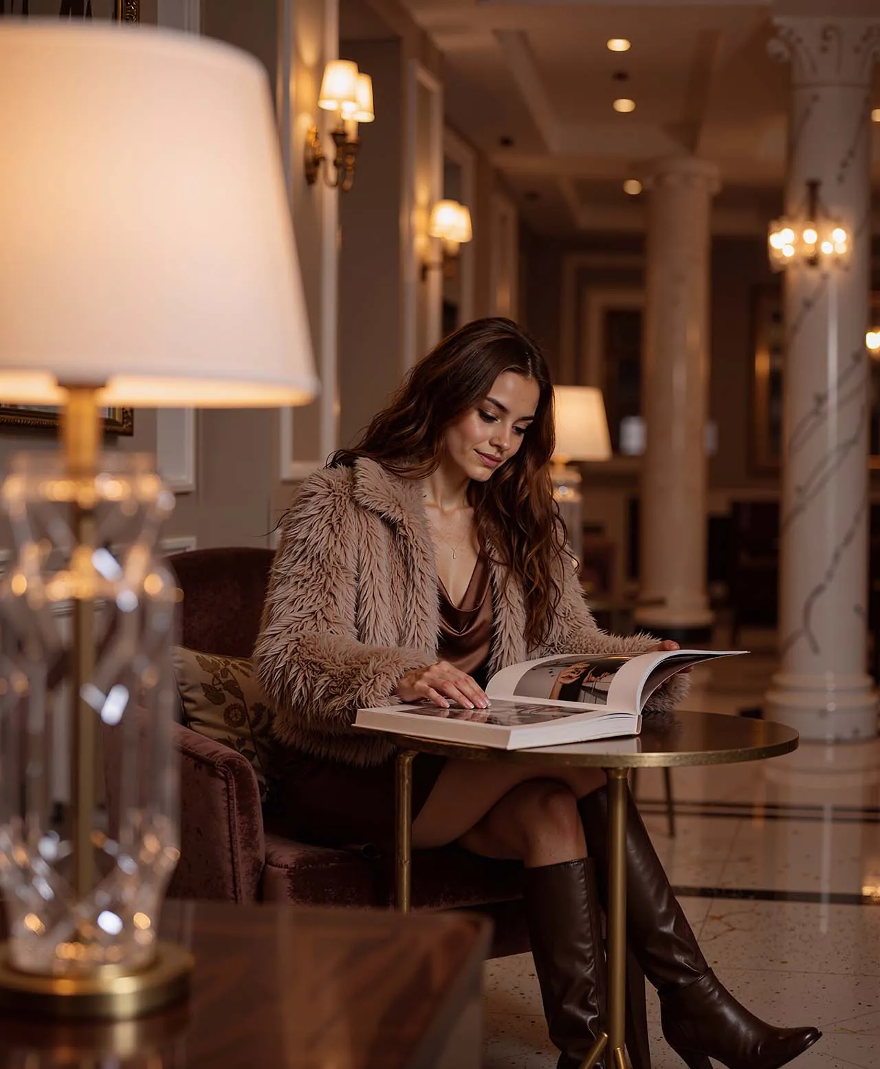 Fashion look: Walnut Satin Draped Elegance Look