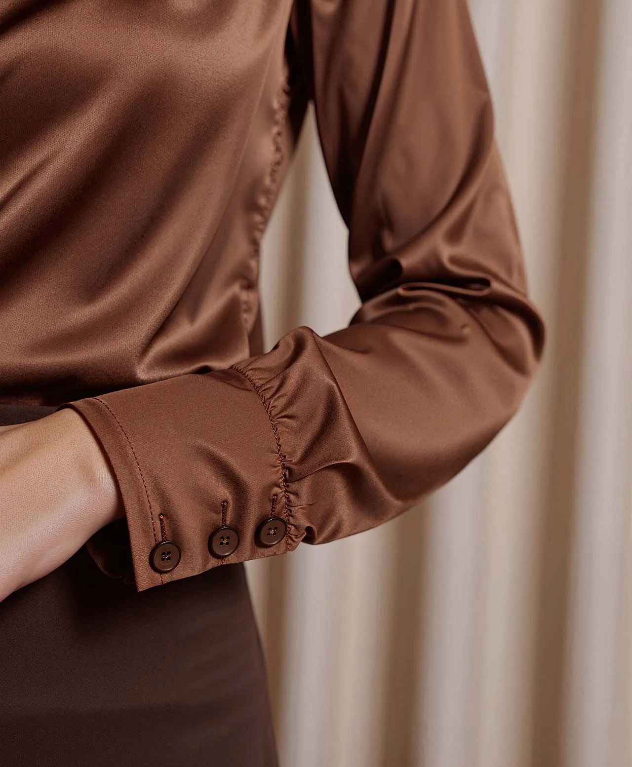 Walnut Satin Draped Elegance Look