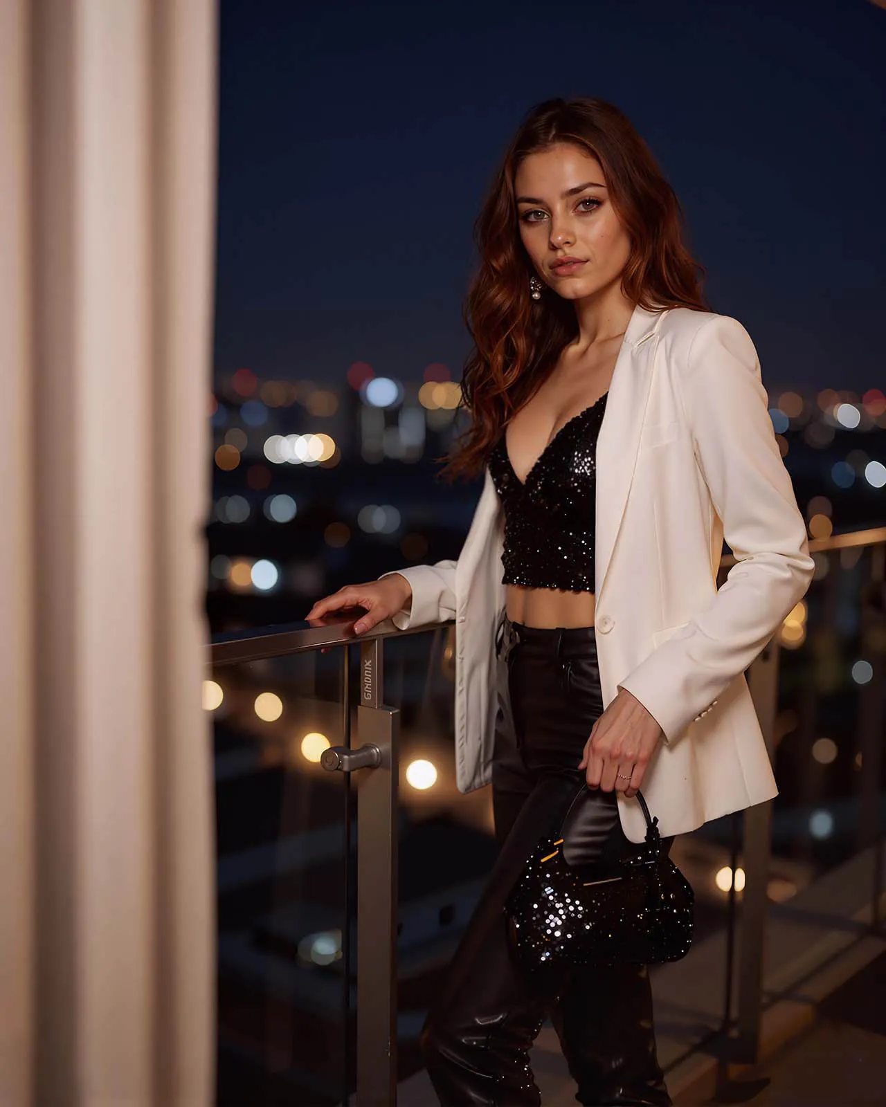 Fashion look: Black Leather Pants & Sequin Chic Outfit