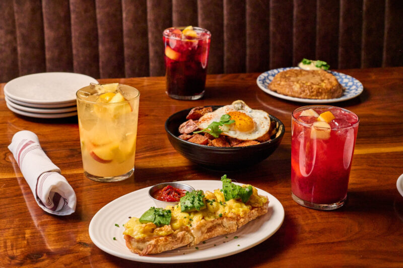 Spread of Lil' Ba-Ba-Reeba! brunch dishes and sangria, available on Memorial Day.