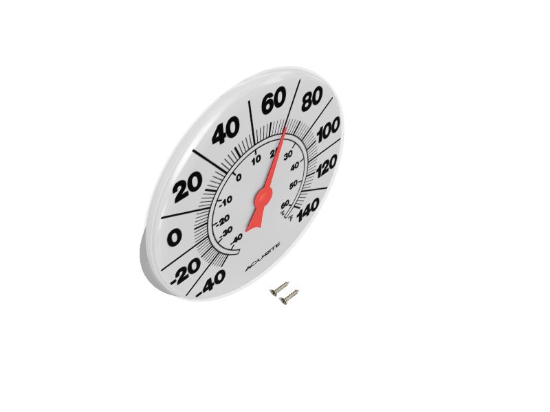 Round Outdoor Analog Thermometer, White, 13-in