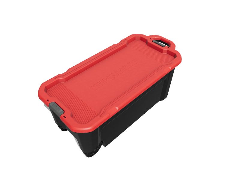 Hyper Tough - 50 Gallon Snap Lid Wheeled Plastic Storage Tote Black Base/Red Lid Set of 2