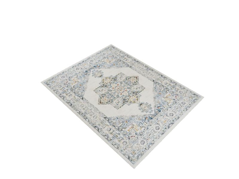 Homesahel Blue And Ivory Medallion 2'' X 3'' Scatter Rug - Modern Carpet  For Entrance, Living Room