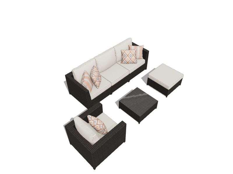 Ovios King 6Piece Rattan Patio Conversation Set with Offwhite