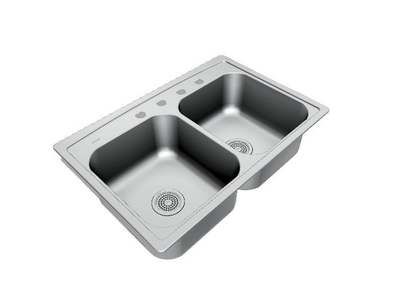 KOHLER Toccata Drop-In 33-in x 22-in Stainless Steel Double Equal Bowl  4-Hole Kitchen Sink in the Kitchen Sinks department at