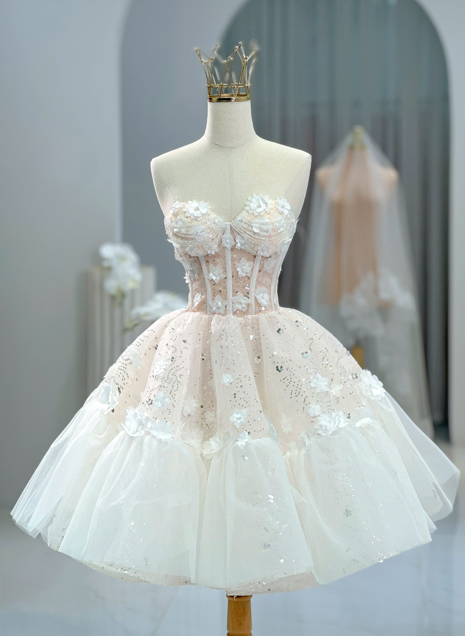 chinese dress ladies Lace Lilies Tutu Dress Milk / 10-11 Years / 60% Nylon Knit 40% Cotton Knit main image 1