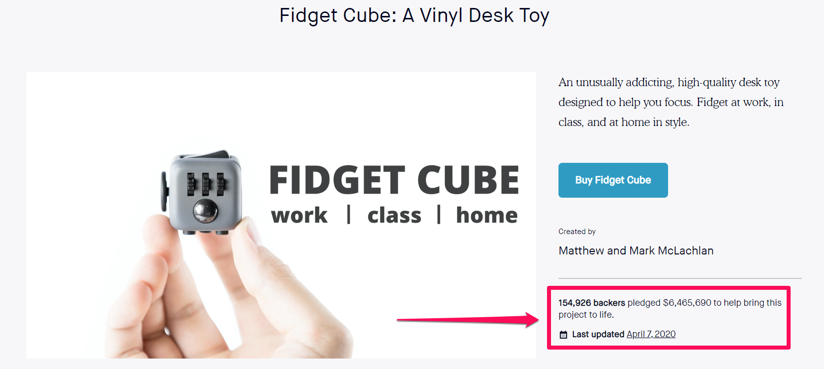 crowdfunding fidget cube backlinks