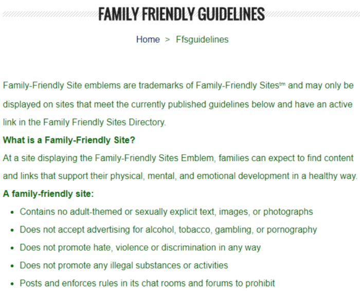 family friendly guidelines backlinks