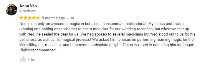 Wedding Magician Sydney Review