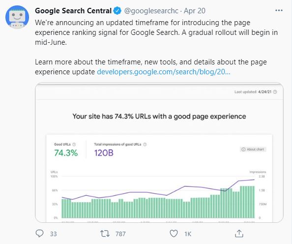 Google Search Central Core Vitals Tweet