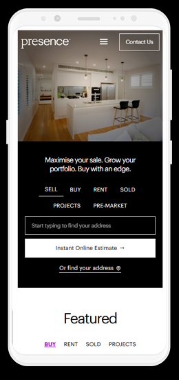 Presence Home page - Mobile view