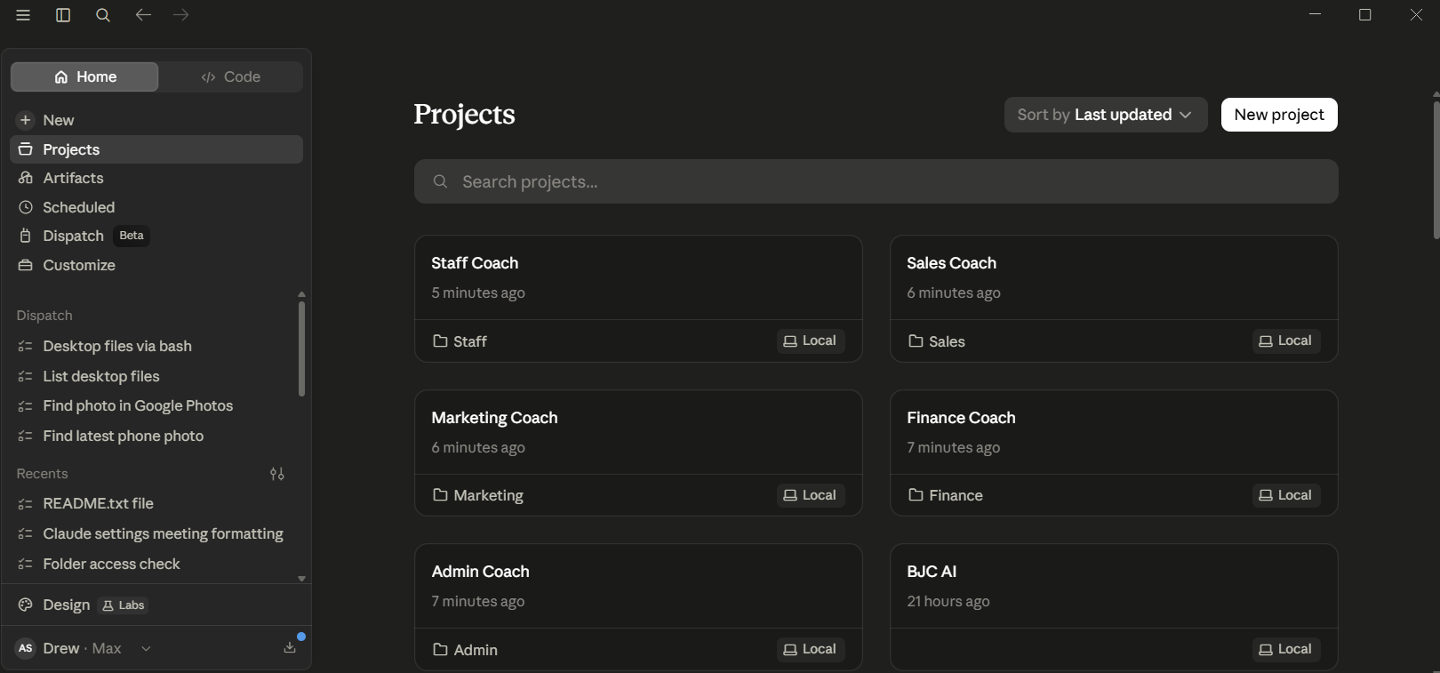 Claude setup of AI Business Coach structure