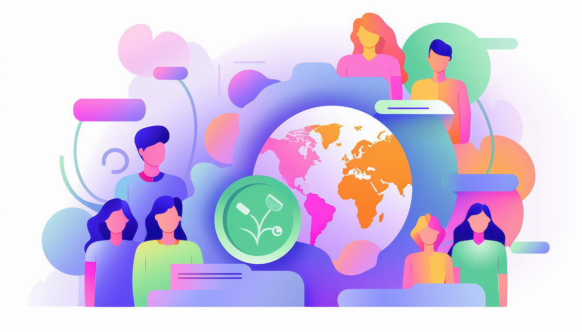 Illustration of an audience and business tools