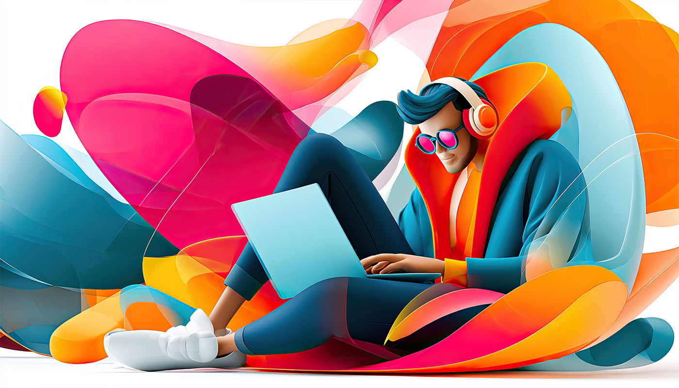 An illustration of a relaxed guy building a website on his laptop