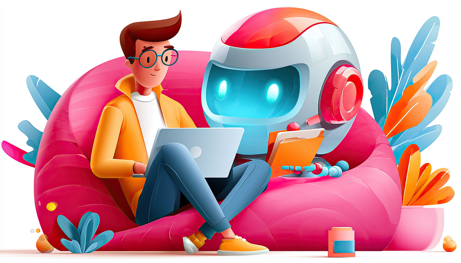 guy working on a laptop using Claude to automate his work -  Illustration