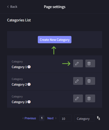 categories adding and editing