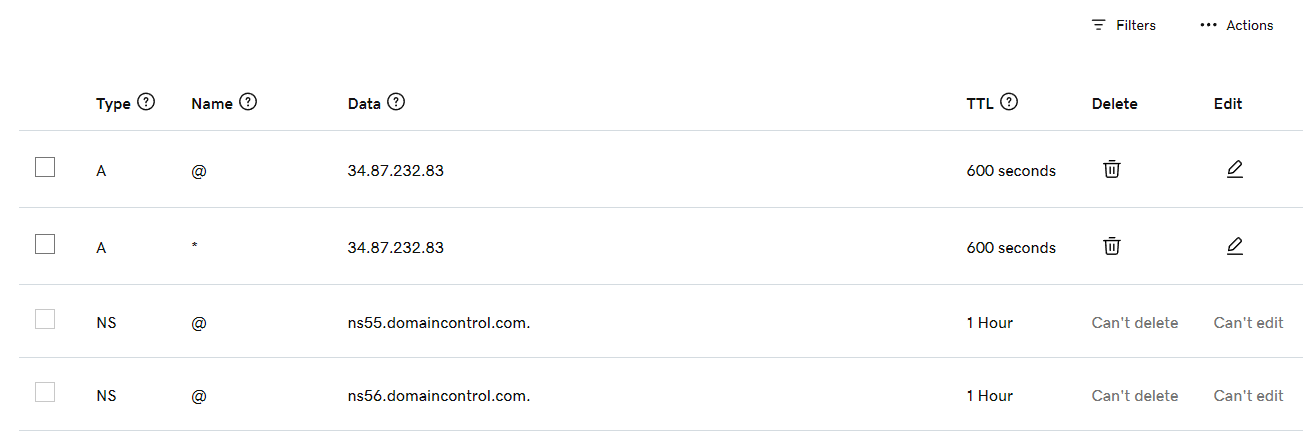final domain settings GoDaddy