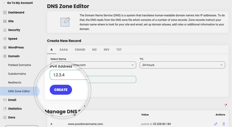 siteground add a dns record