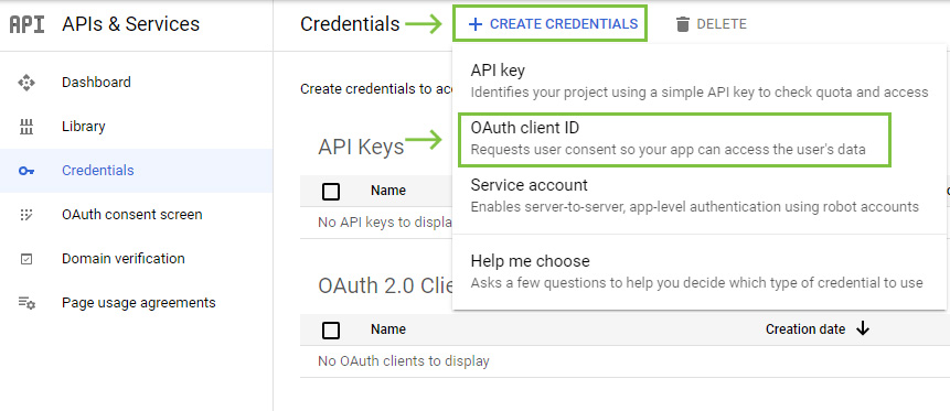 Create credentials