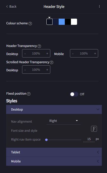 header style options