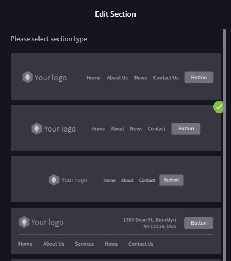 Available header layout options