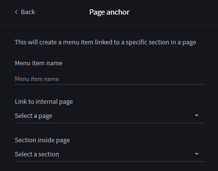 page anchor settings