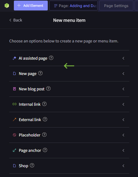 add page options
